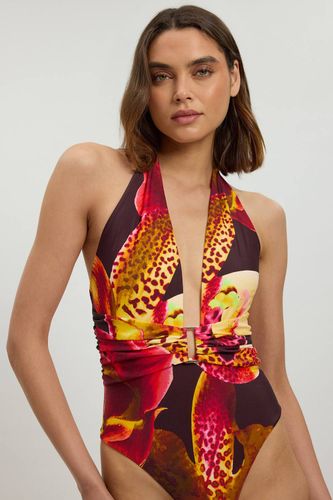 Maillot De Bain Décolleté À Imprimé Orchidée | Taille Medium - KarenMillen - Modalova