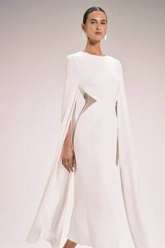 Robe Midi Ajustée En Viscose Stretch Compacte Avec Cape Et Empiècements En Mesh | Taille 12 - KarenMillen - Modalova