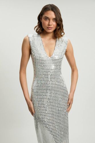 Robe Midi Premium En Jersey À Encolure Plongeante Sans Manches Ornée De Cristaux | Taille Medium - KarenMillen - Modalova