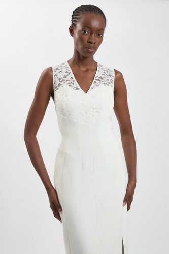 Robe Midi Ajustée En Tissu Stretch Avec Détail En Dentelle | Taille 16 - KarenMillen - Modalova