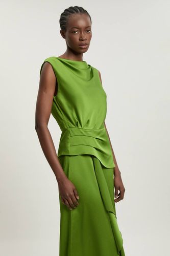 Robe Midi Sans Manches En Satin Texturé À Détail De Volants | Taille 18 - KarenMillen - Modalova
