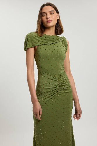 Robe Longue En Jersey Ornée De Clous Avec Détail Torsadé Petite | Taille Medium - KarenMillen - Modalova