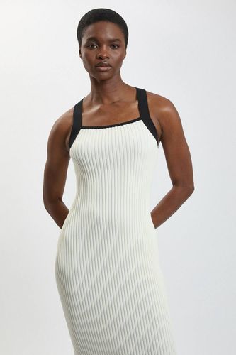 Robe Midi Sans Manches En Maille Côtelée Plissée À Blocs De Couleur | Taille Medium - KarenMillen - Modalova