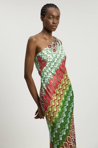 Robe Longue Asymétrique À Une Épaule En Viscose Satinée À Imprimé Multiple | Taille 18 - KarenMillen - Modalova