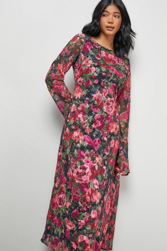 Robe Midi Biais en Mousseline Fleurie Dévorée à Encolure Bardot | Taille 38 - Warehouse - Modalova