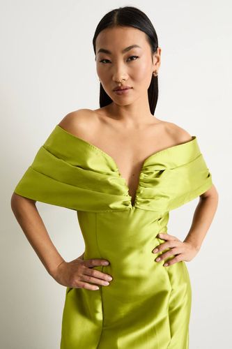 Robe Midi Bardot Petite en Sergé Satin avec Détail Échancré Devant | Taille 42 - Warehouse - Modalova
