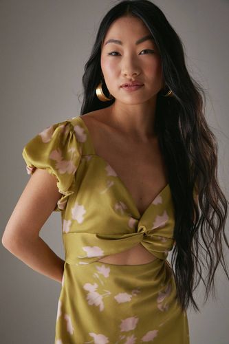 Robe Midi Satinée Petite Avec Nœud Devant Et Découpes | Taille 44 - Warehouse - Modalova