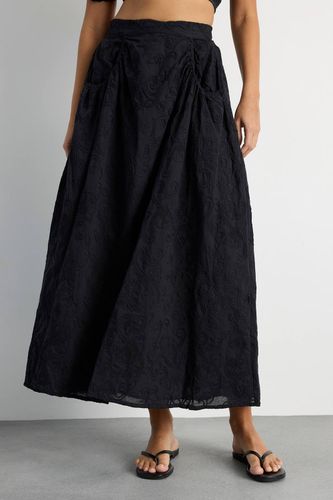 Jupe En Coton Brodé Taille Haute Avec Poches | Taille 46 - Warehouse - Modalova