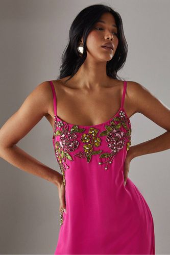 Robe Midi Biais À Bretelles Avec Sequins Brodés Main | Taille 42 - Warehouse - Modalova