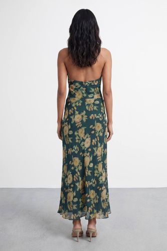Robe Longue Dos-nu À Col Noué Avec Imprimé Floral Flou | Taille 46 - Warehouse - Modalova