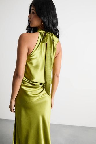 Robe Maxi en Satin à Col Noué et Drapé Cowl | Taille 42 - Warehouse - Modalova