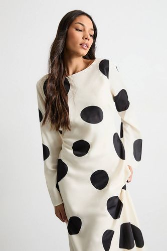 Robe Maxi à Manches Longues et Dos Échancré à Pois | Taille 36 - Warehouse - Modalova