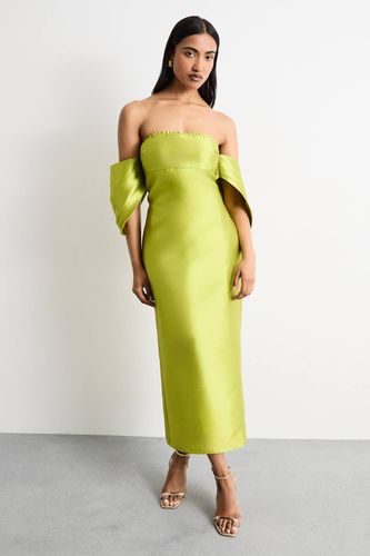 Robe Midi Bardot à Manches Bouffantes Structurées | Taille 46 - Warehouse - Modalova
