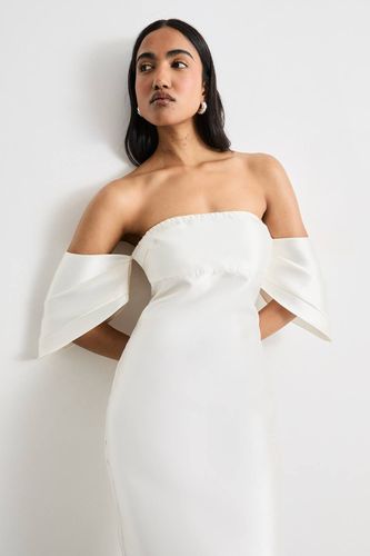 Robe Midi Bardot à Manches Bouffantes Structurées | Taille 46 - Warehouse - Modalova