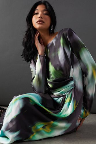 Robe Midi Asymétrique En Satin Imprimé Avec Nœud Devant | Taille 38 - Warehouse - Modalova