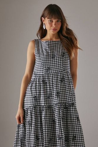 Robe Midi Sans Manches Vichy Brodée | Taille 38 - Warehouse - Modalova