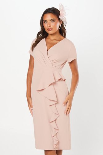 Robe Crayon Ajustée en Crêpe à Volants | Taille 48 - Wallis - Modalova