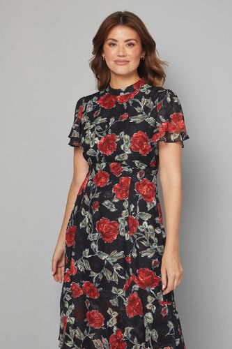 Robe Midi à Volants Motif Floral Dévoré | Taille 48 - Wallis - Modalova
