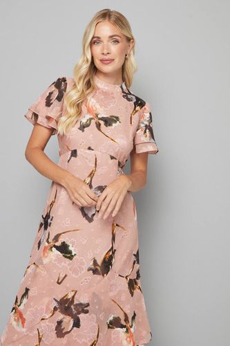 Robe Midi à Volants Petite avec Motif Floral Dévoré | Taille 48 - Wallis - Modalova