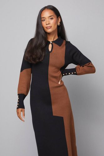 Robe Tricotée à Col et Blocs de Couleurs | Taille 38 - Wallis - Modalova