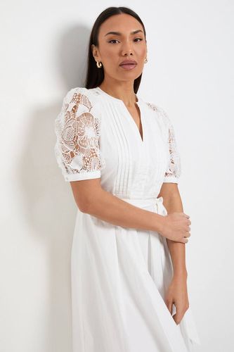 Robe Midi En Coton Avec Ceinture Et Dentelle Petite | Taille 44 - Wallis - Modalova