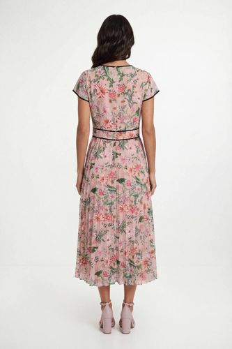 Robe Midi Plissée À Imprimé Floral Contrasté | Taille 46 - Wallis - Modalova