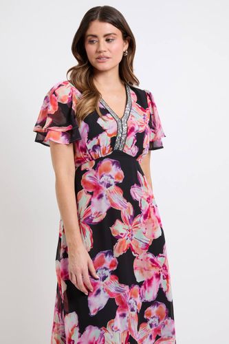 Robe Midi En Mousseline Florale Avec Empiècements À Paillettes | Taille 48 - Wallis - Modalova