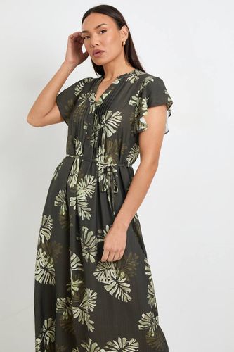 Robe Longue À Plis Nervurés Imprimé Palmier | Taille 48 - Wallis - Modalova