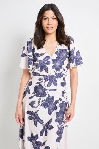 Robe Midi Florale À Manches Évasées Avec Fermeture Éclair | Taille 48 - Wallis - Modalova