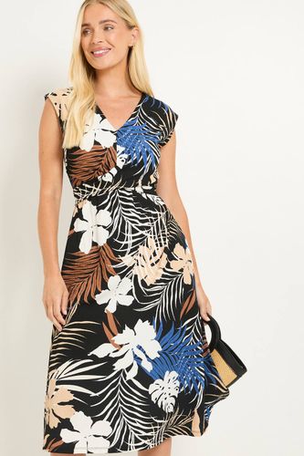 Robe Midi Portefeuille En Jersey À Imprimé Tropical Petite | Taille 48 - Wallis - Modalova
