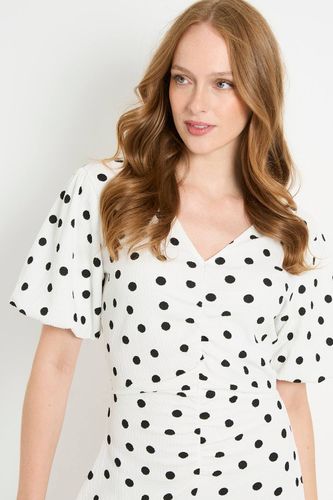 Robe Midi En Jersey À Pois Avec Manches Bouffantes Et Détails Froncés | Taille 48 - Wallis - Modalova