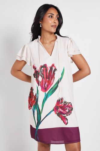 Robe Droite À Col Volanté À Rayures Et Imprimé Floral Petite | Taille 44 - Wallis - Modalova