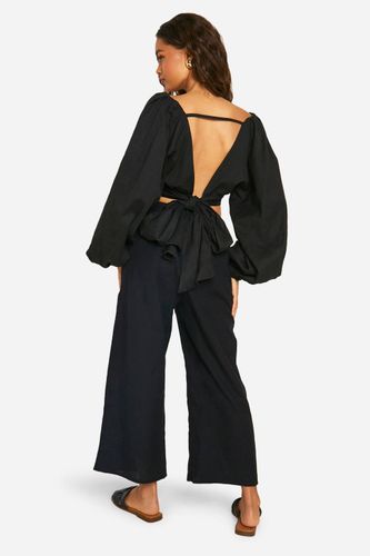 Linen Look Crop à manches ballon et pantalon large | Taille 42 - boohoo - Modalova