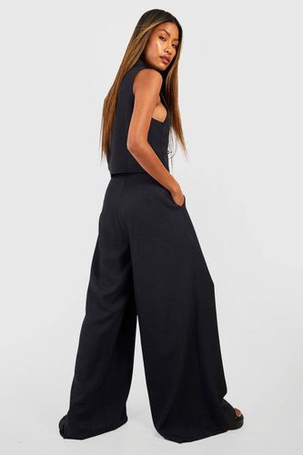 Pantalon tailleur à jambe large avec pli avant effet lin | Taille 44 - boohoo - Modalova