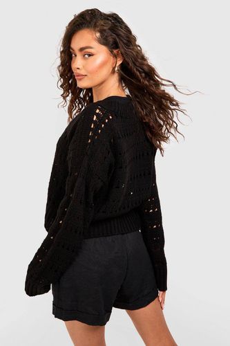 Crochet Button Through Crop Cardigan | Taille Medium - boohoo - Modalova
