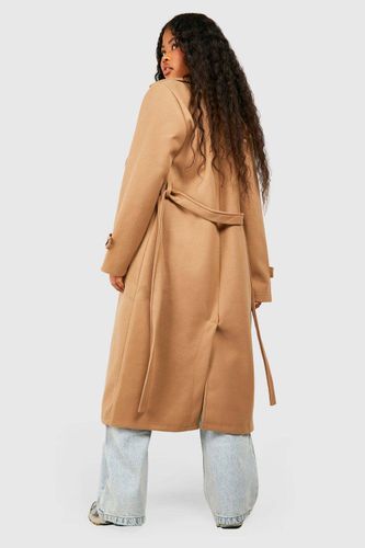 Petite Belted Wool Look Trench | Taille 44 - boohoo - Modalova