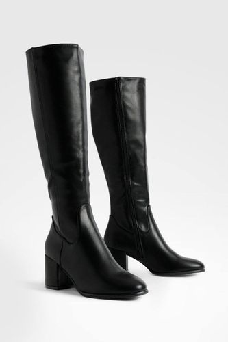Bottes hautes à enfiler à talon bloc bas | Taille 41 - boohoo - Modalova