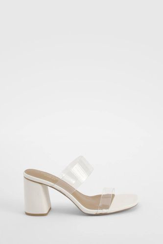 Mules à talon bloc, double bride transparente, coupe large | Taille 41 - boohoo - Modalova