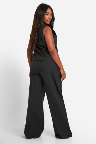 Plus crop court effet lin en taille plus à nouer à l'avant & Pantalon à jambes larges | Taille 48 - boohoo - Modalova