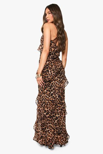 Robe maxi en chiffon à volants imprimé léopard | Taille 40 - boohoo - Modalova