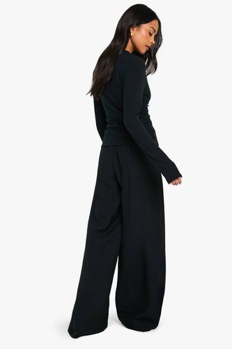 Pantalon fluide à taille à cordon et jambes larges | Taille 44 - boohoo - Modalova
