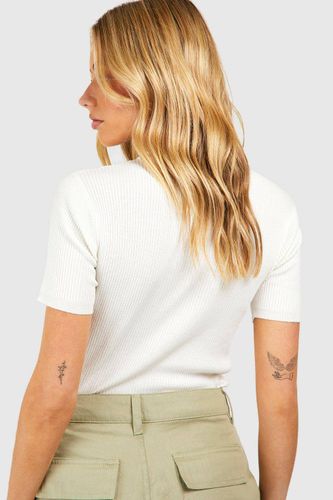 Haut tricoté à manches courtes en maille côtelée avec col rond | Taille Small - boohoo - Modalova