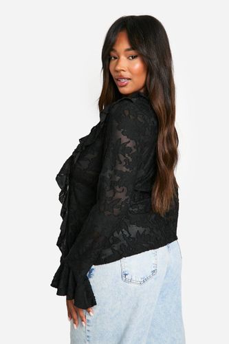 Plus Burnout Double Volant Blouse à Nouer à l'Avant | Taille 48 - boohoo - Modalova