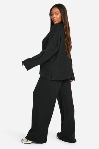 Pull décontracté en côtes douces pour grandes tailles & Pantalon à jambes larges | Taille 48 - boohoo - Modalova