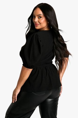 Haut Smock Plus en Crinkle à Nouer à l'Avant et Manches Bouffantes | Taille 48 - boohoo - Modalova