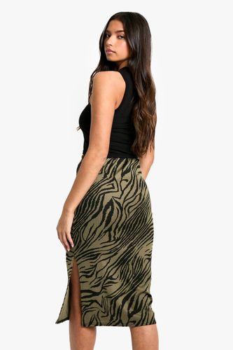 Jupe Midi Côtelée à Imprimé Zèbre avec Fente Latérale | Taille 34 - boohoo - Modalova