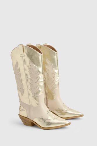 Bottes western montantes dorées à coupe large | Taille 39 - boohoo - Modalova