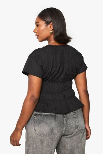 PLUS CHEMISE GRANDE TAILLE EN COTON À FRONCES ET MANCHES BOUFFANTES | Taille 46 - boohoo - Modalova