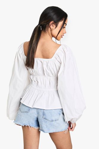 Blouse en popeline de coton froncée | Taille 42 - boohoo - Modalova