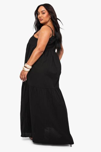Robe Maxi À Bretelles Effet Lin À Volants Étagés Grande Taille | Taille 48 - boohoo - Modalova